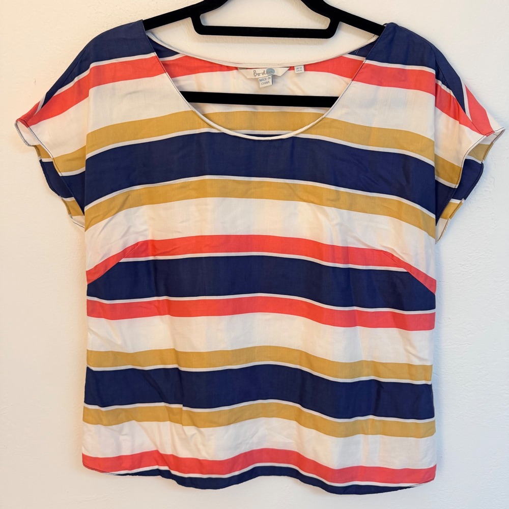 Boden Womens 6 Silk Blend‎ Striped Short Sleeve Top Coastal Preppy Retro